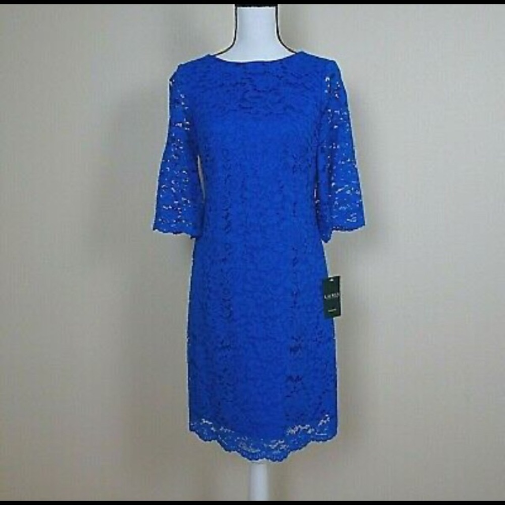 COPY - NWT Ralph Lauren Lace Dress Women's Size 8 blue Elbow Sleeve